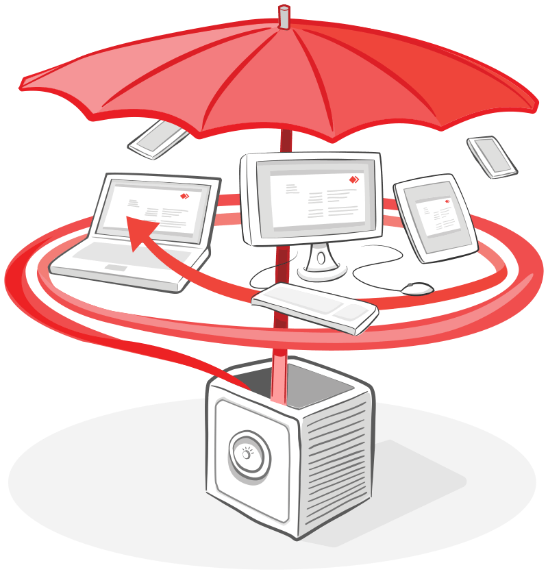 Safe with umbrella and devices under it